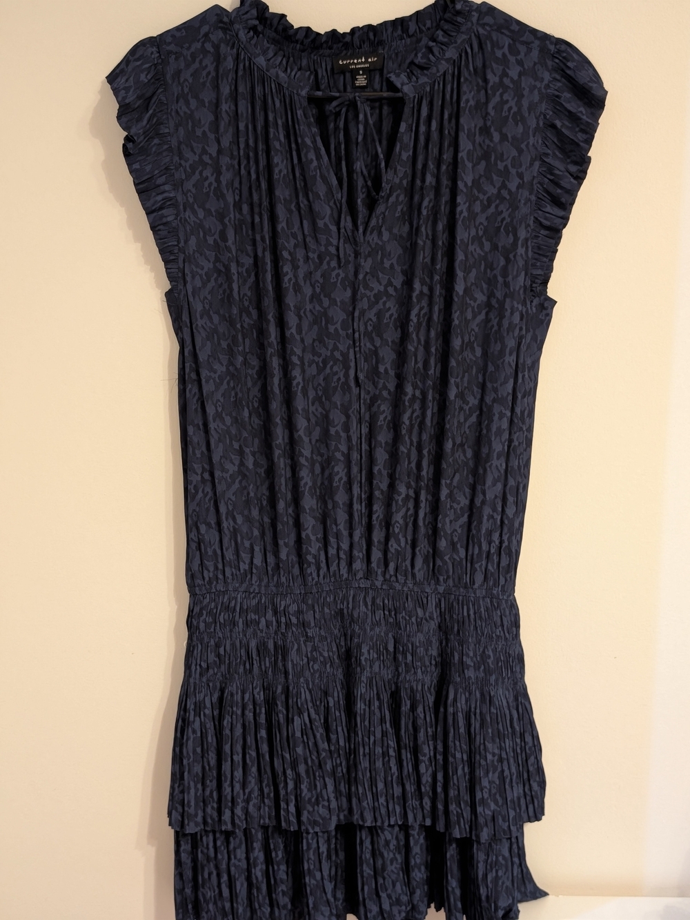 Current Air Anthropologie Style Pleated Mini Dress | Blue Abstract Animal Print